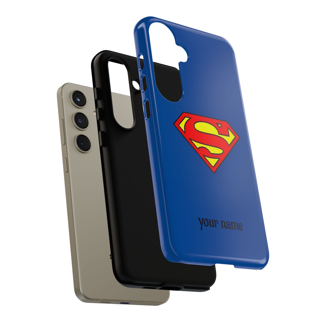 Personalized Superhero Phone Case — Custom Name Blue Protective Cover