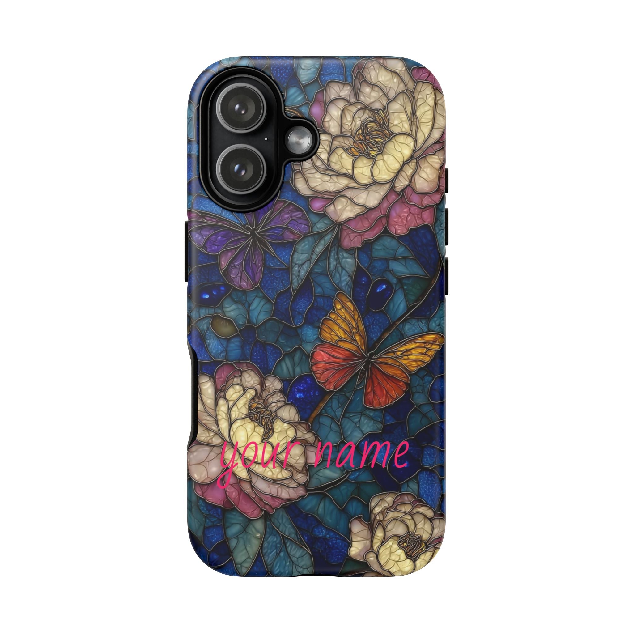 Floral Stained Glass Butterfly Phone Case — Personalized Tough Case