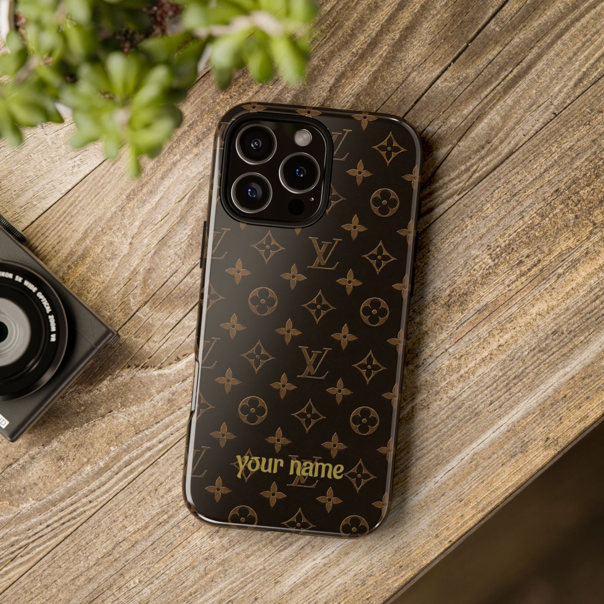 Luxury Monogram Phone Case — Customizable "your name" Brown Pattern