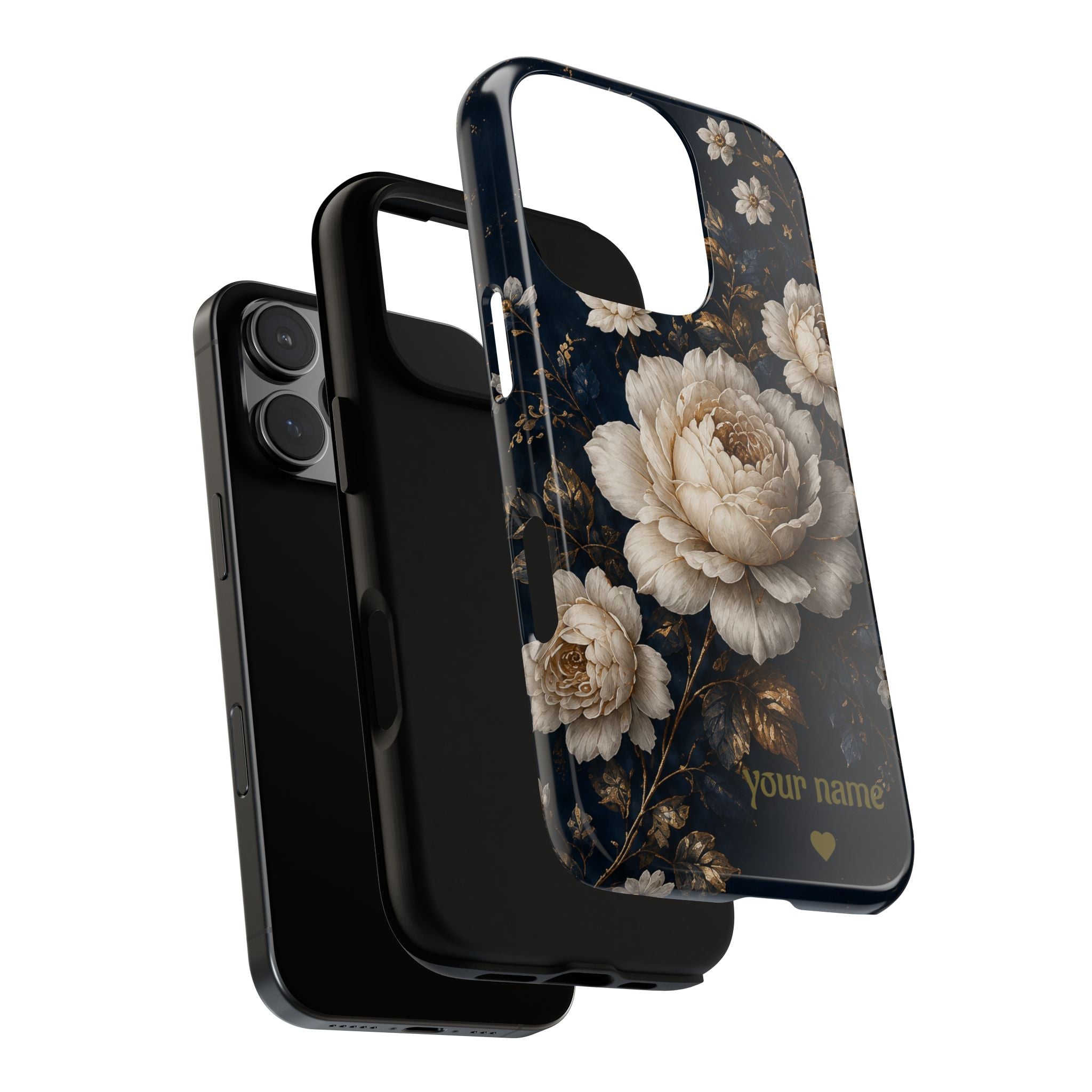 Floral Vintage Phone Case — Personalized "your name" Romantic Dark Peony