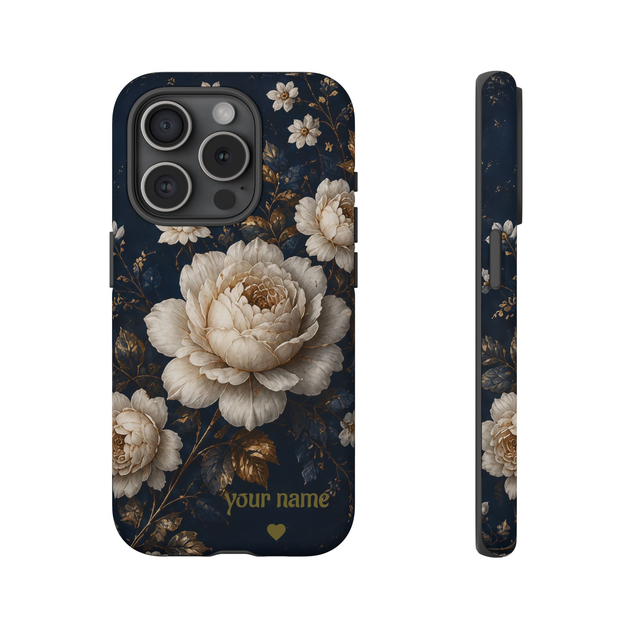 Floral Vintage Phone Case — Personalized "your name" Romantic Dark Peony