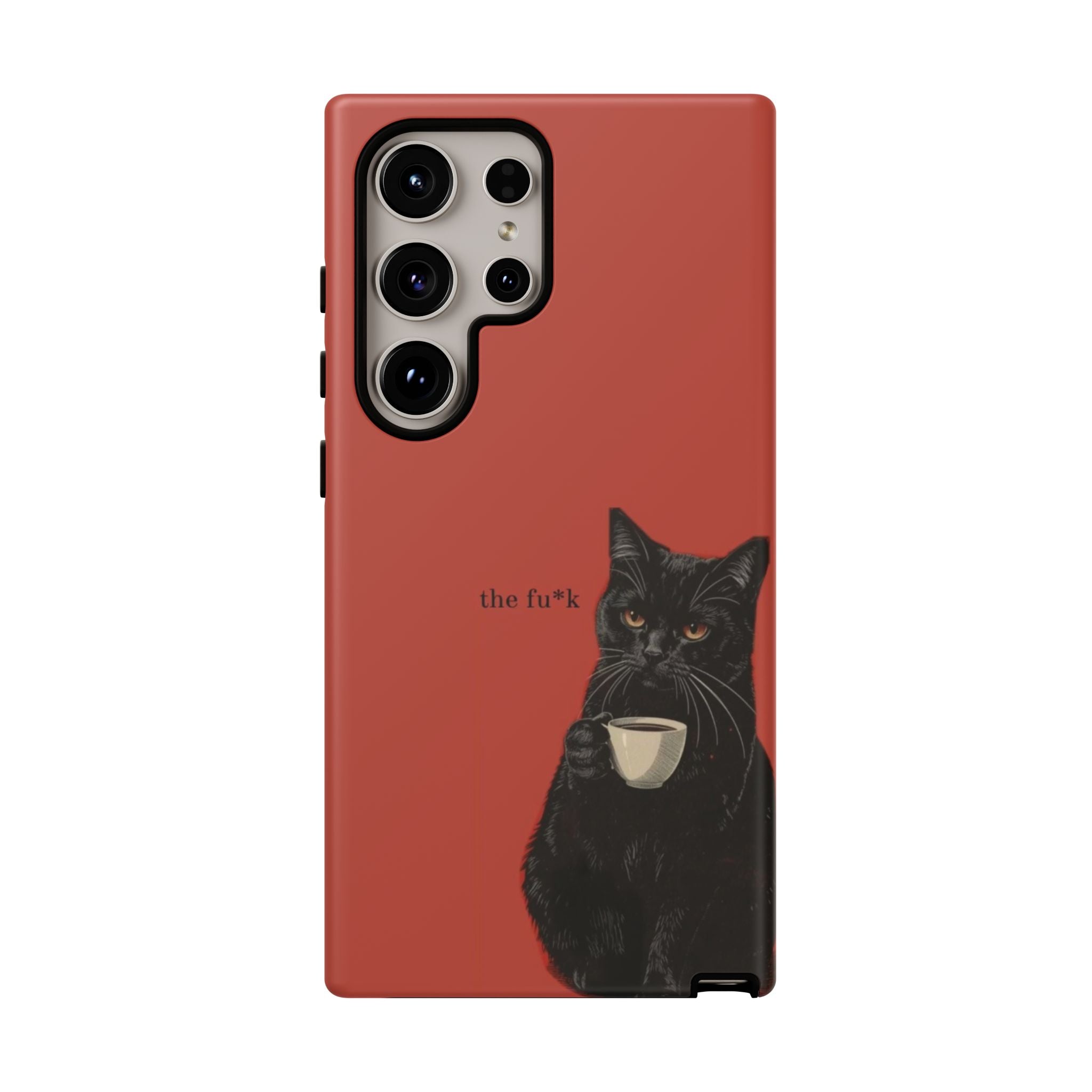 Black Cat Coffee Phone Case – Red Matte Protective Tough Case