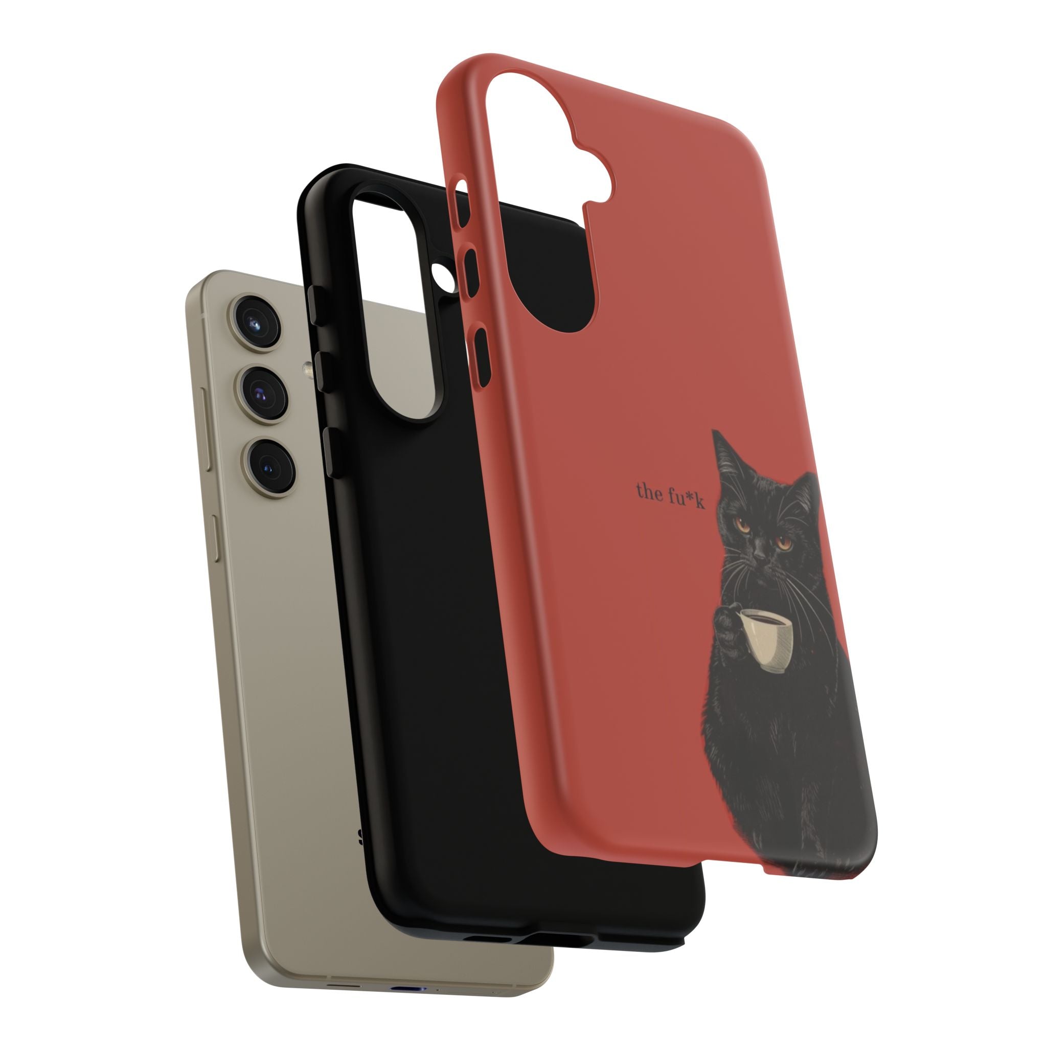 Black Cat Coffee Phone Case – Red Matte Protective Tough Case