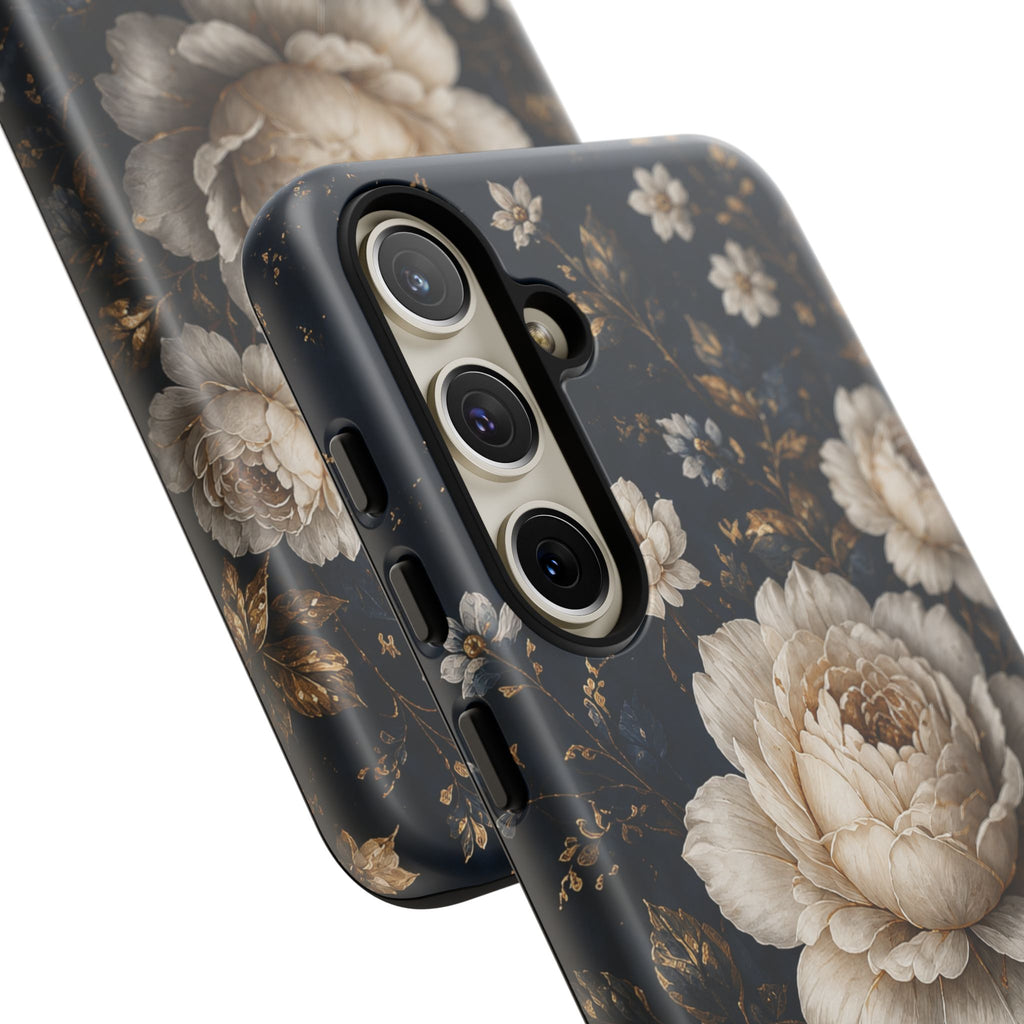 Floral Vintage Phone Case — Personalized "your name" Romantic Dark Peony