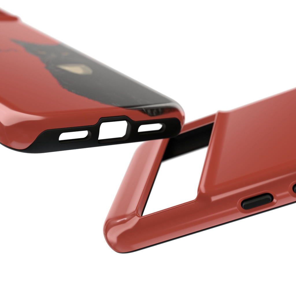Black Cat Coffee Phone Case – Red Matte Protective Tough Case