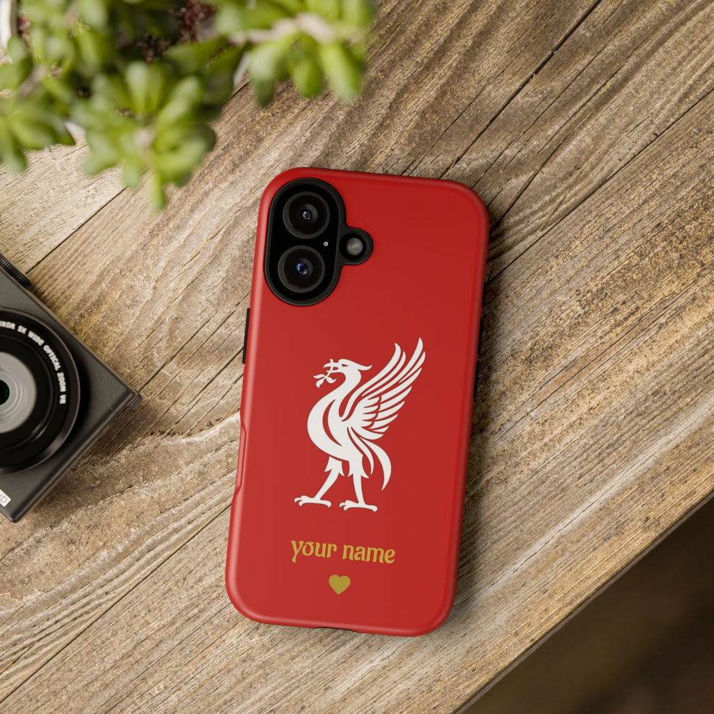 Personalized Red Phone Case — Liverbird Design with Custom Name