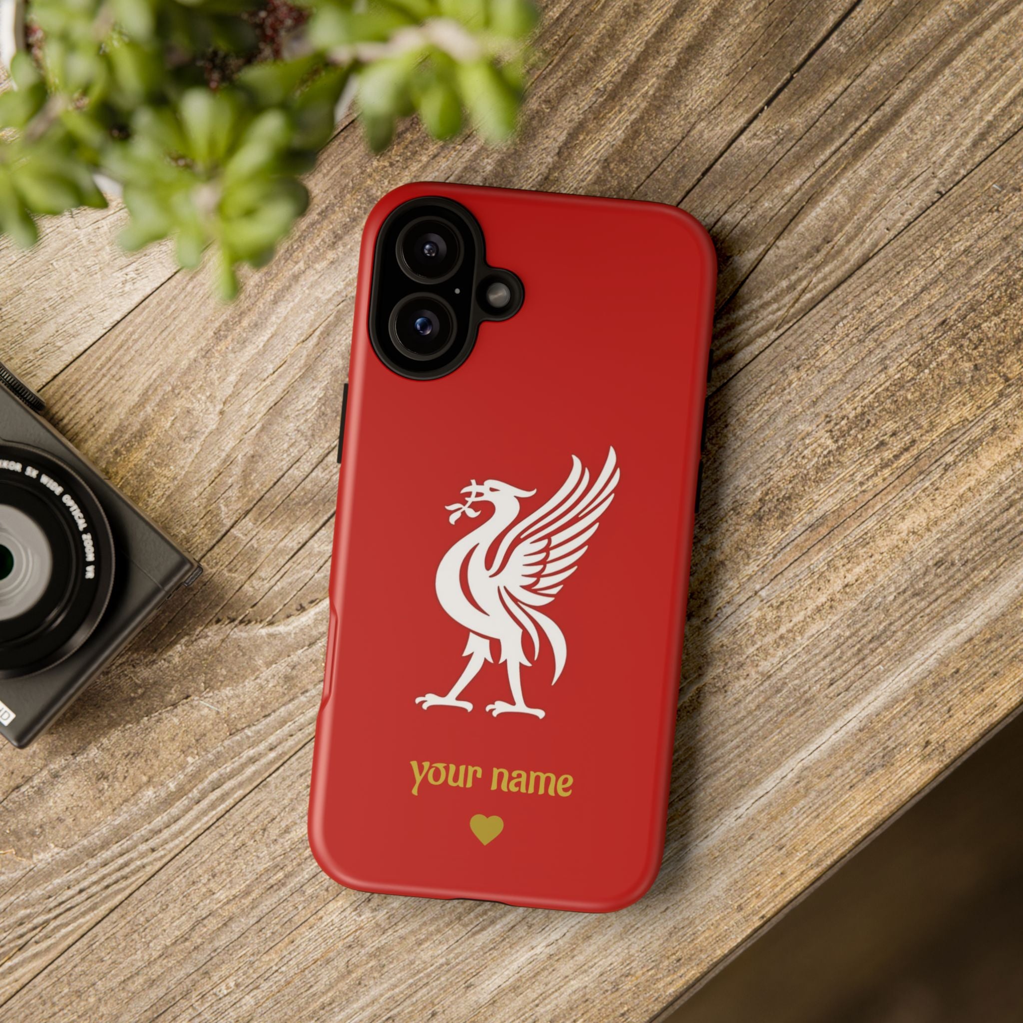 Personalized Red Phone Case — Liverbird Design with Custom Name