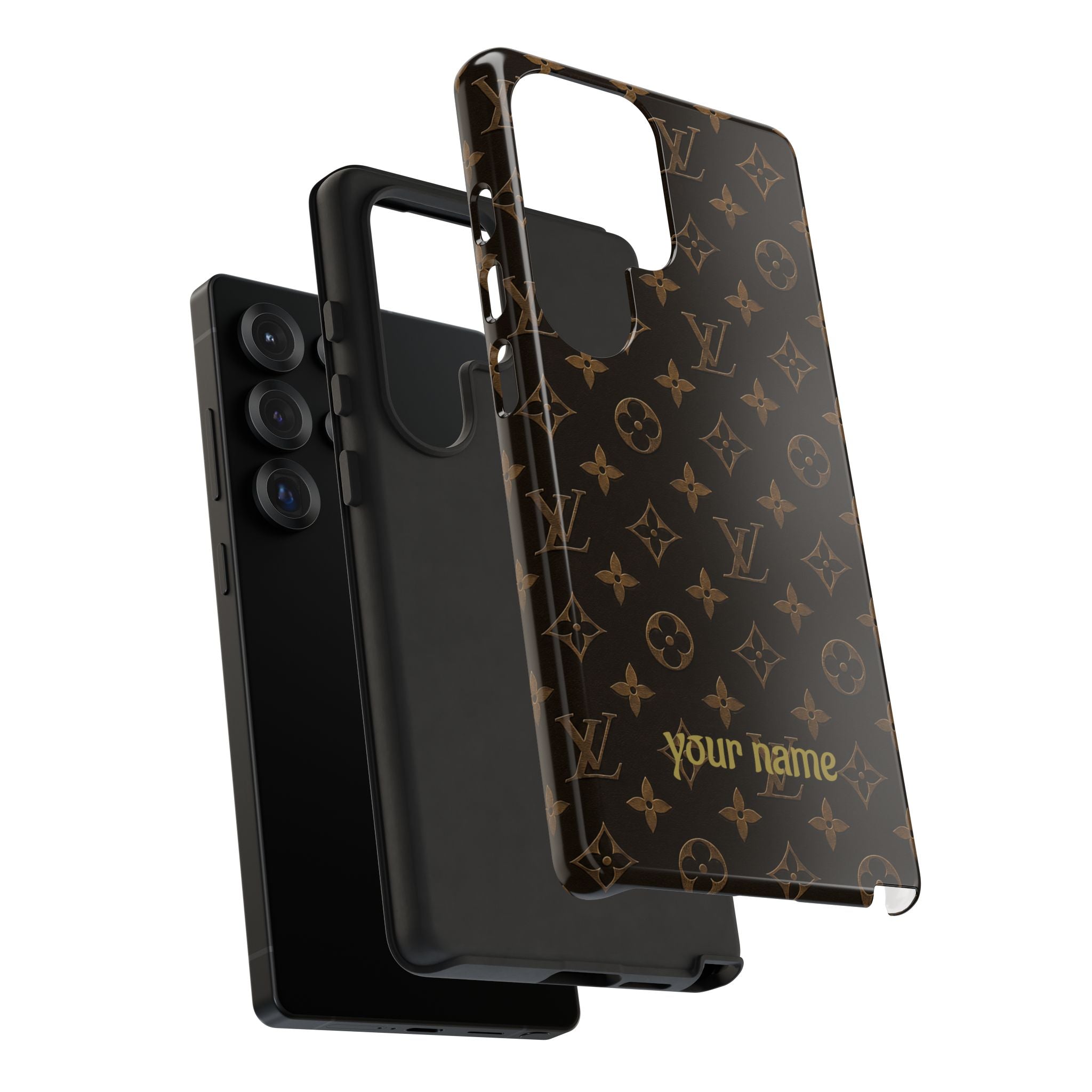 Luxury Monogram Phone Case — Customizable "your name" Brown Pattern