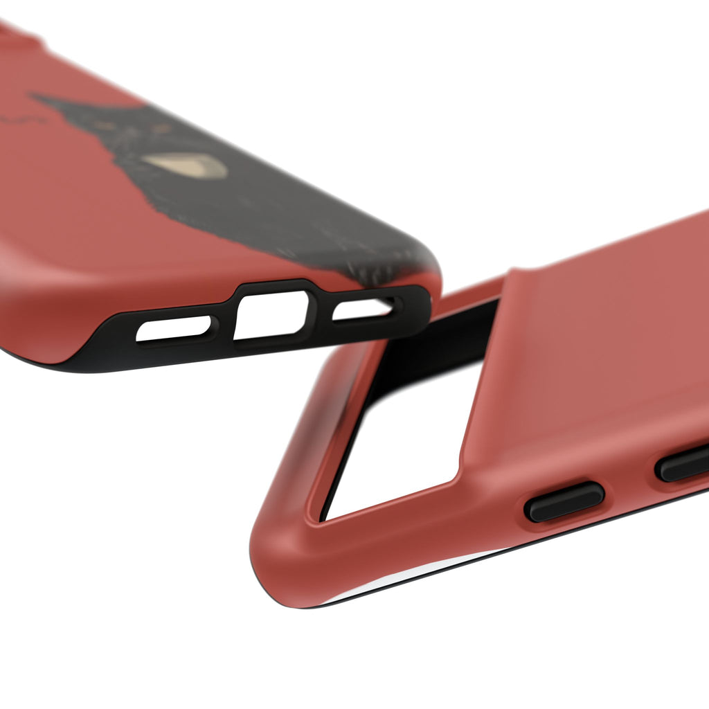 Black Cat Coffee Phone Case – Red Matte Protective Tough Case