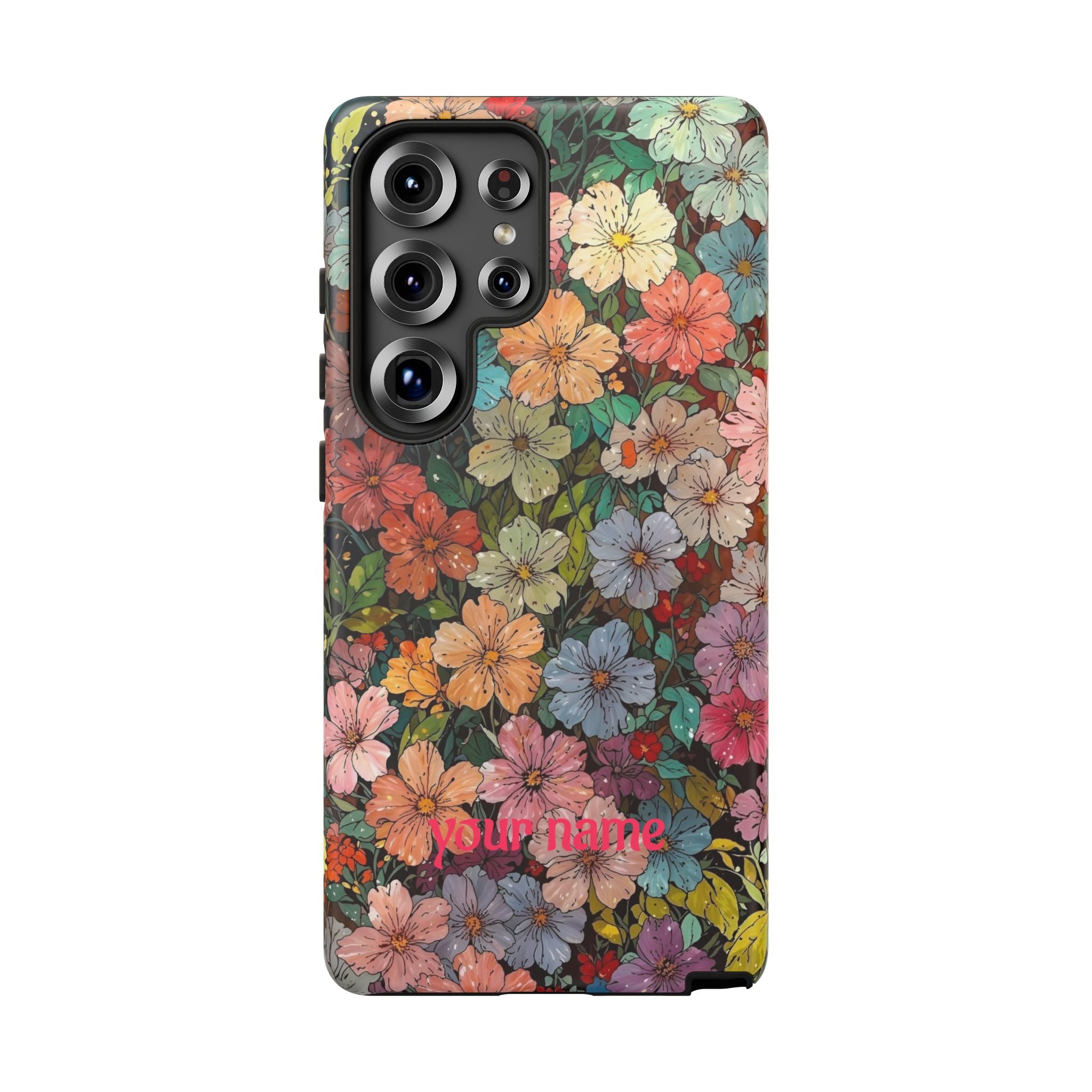 Floral Mosaic Tough Phone Case — Personalized 'your name' Garden Design