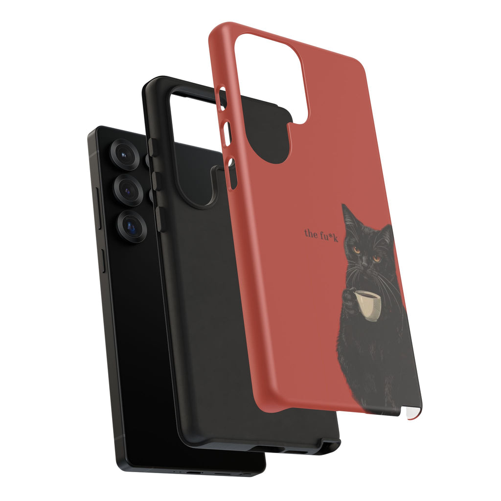 Black Cat Coffee Phone Case – Red Matte Protective Tough Case