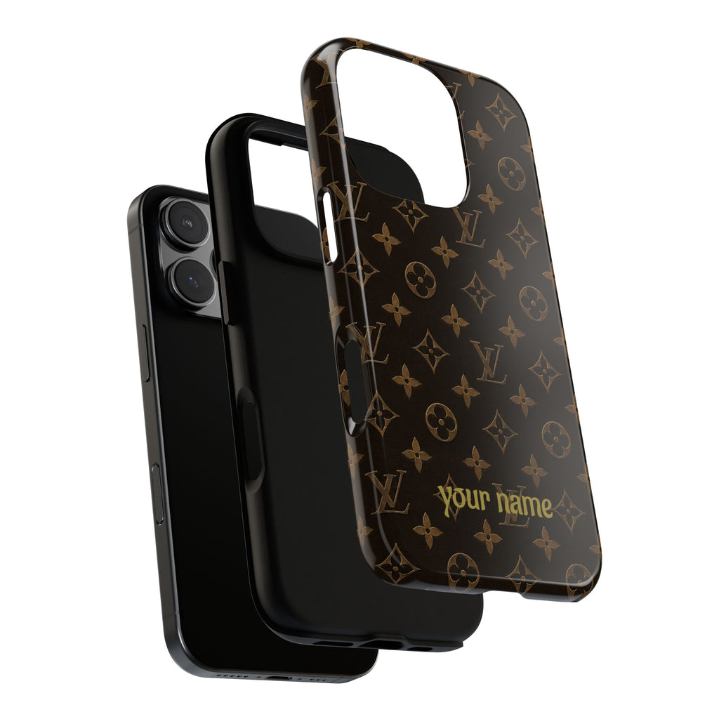 Luxury Monogram Phone Case — Customizable "your name" Brown Pattern