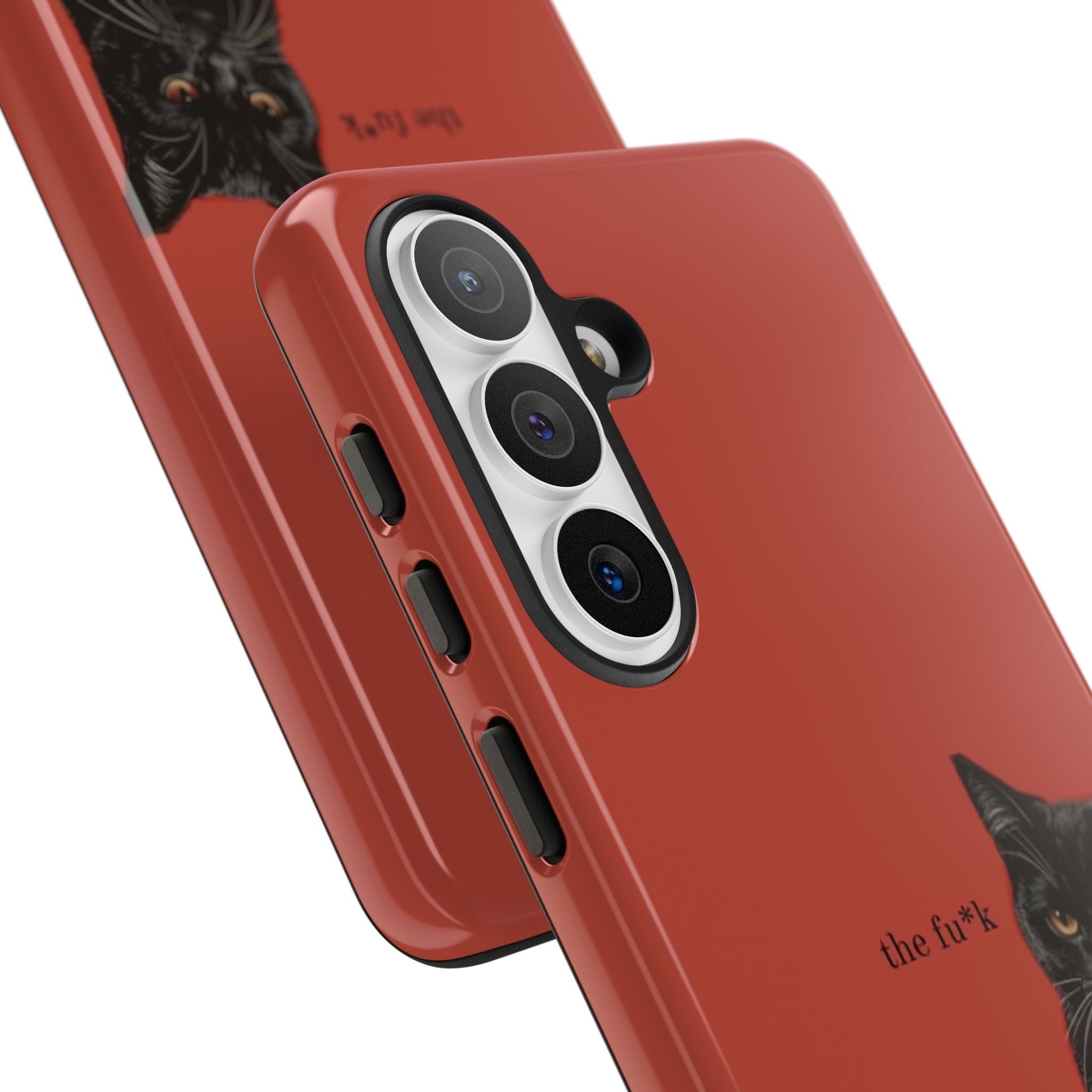 Black Cat Coffee Phone Case – Red Matte Protective Tough Case