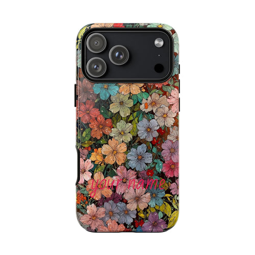 Floral Mosaic Tough Phone Case — Personalized 'your name' Garden Design
