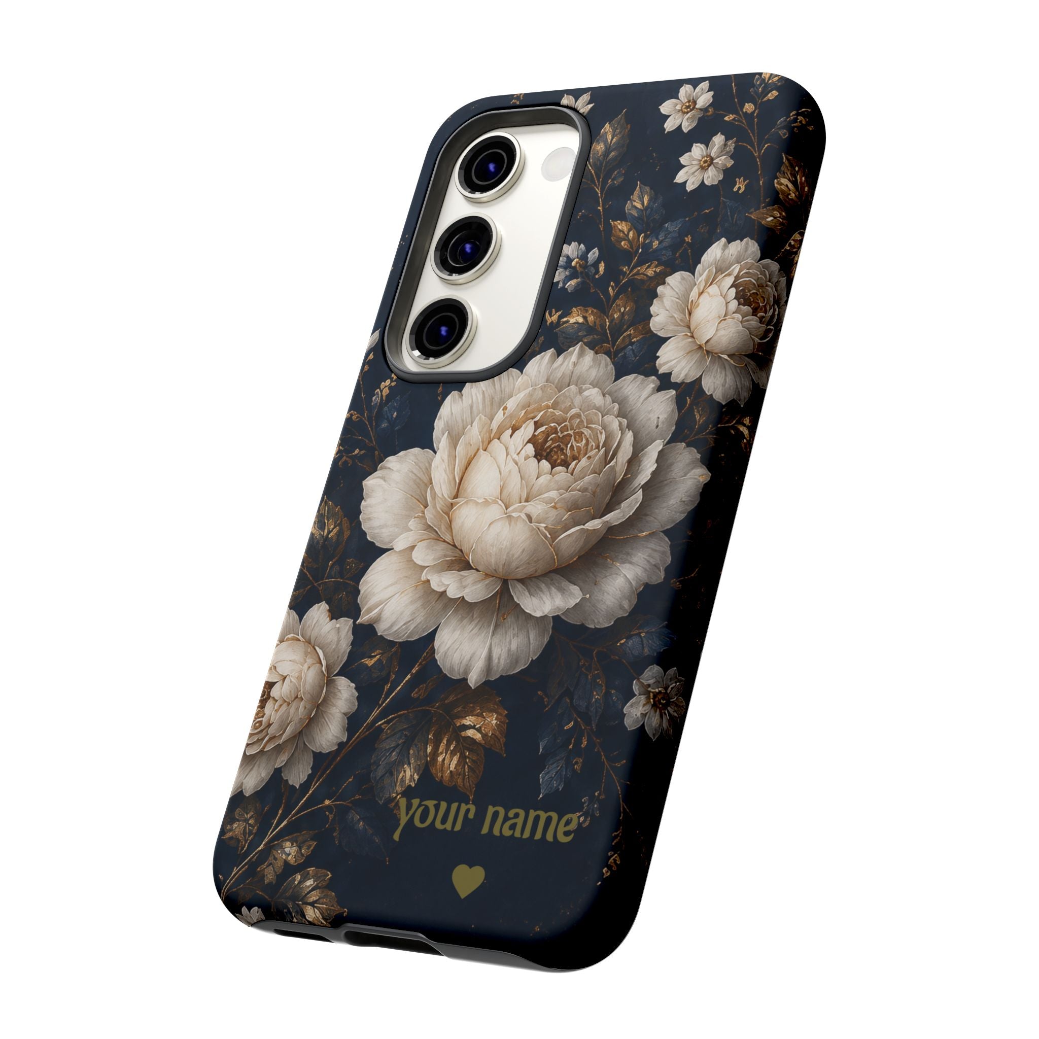 Floral Vintage Phone Case — Personalized "your name" Romantic Dark Peony