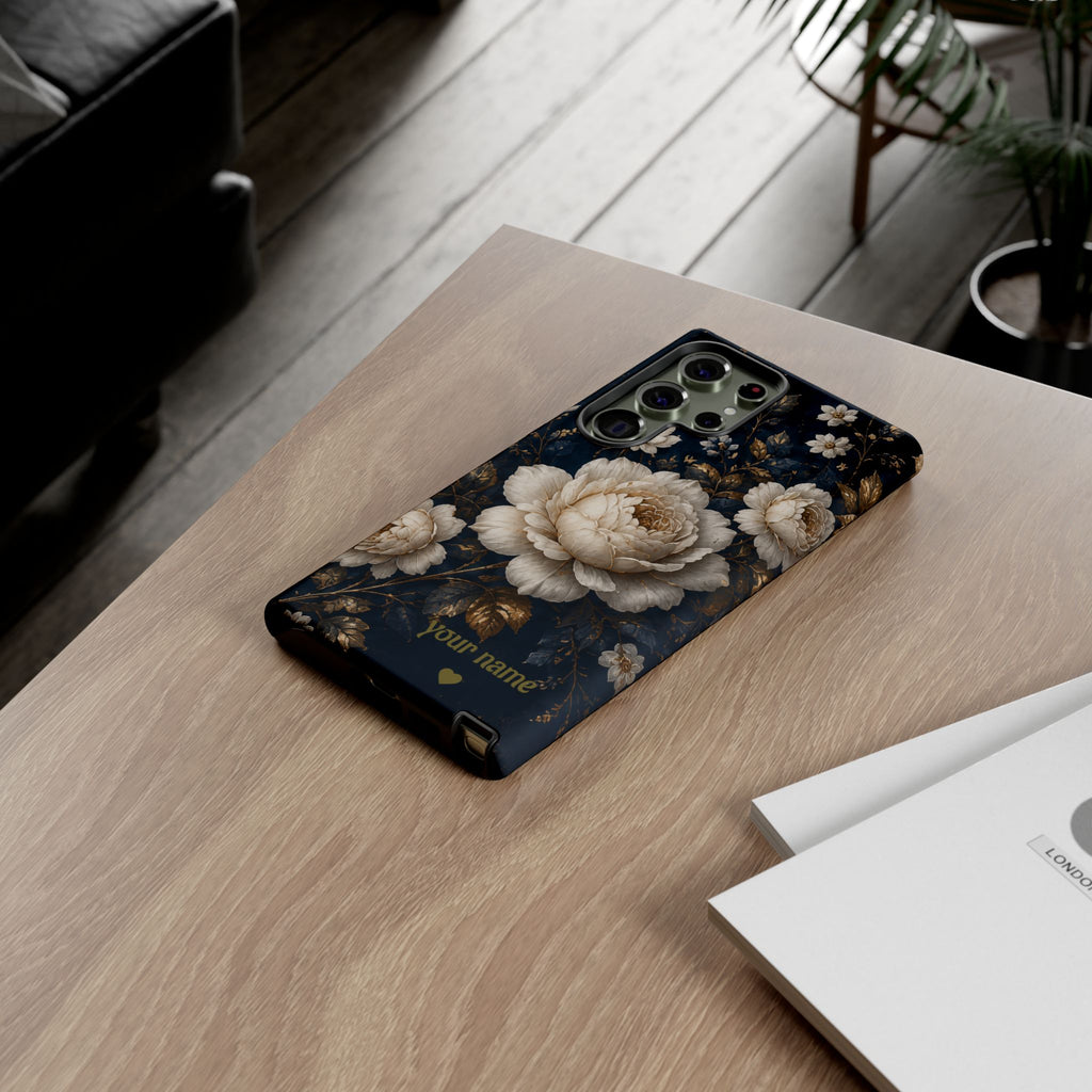Floral Vintage Phone Case — Personalized "your name" Romantic Dark Peony