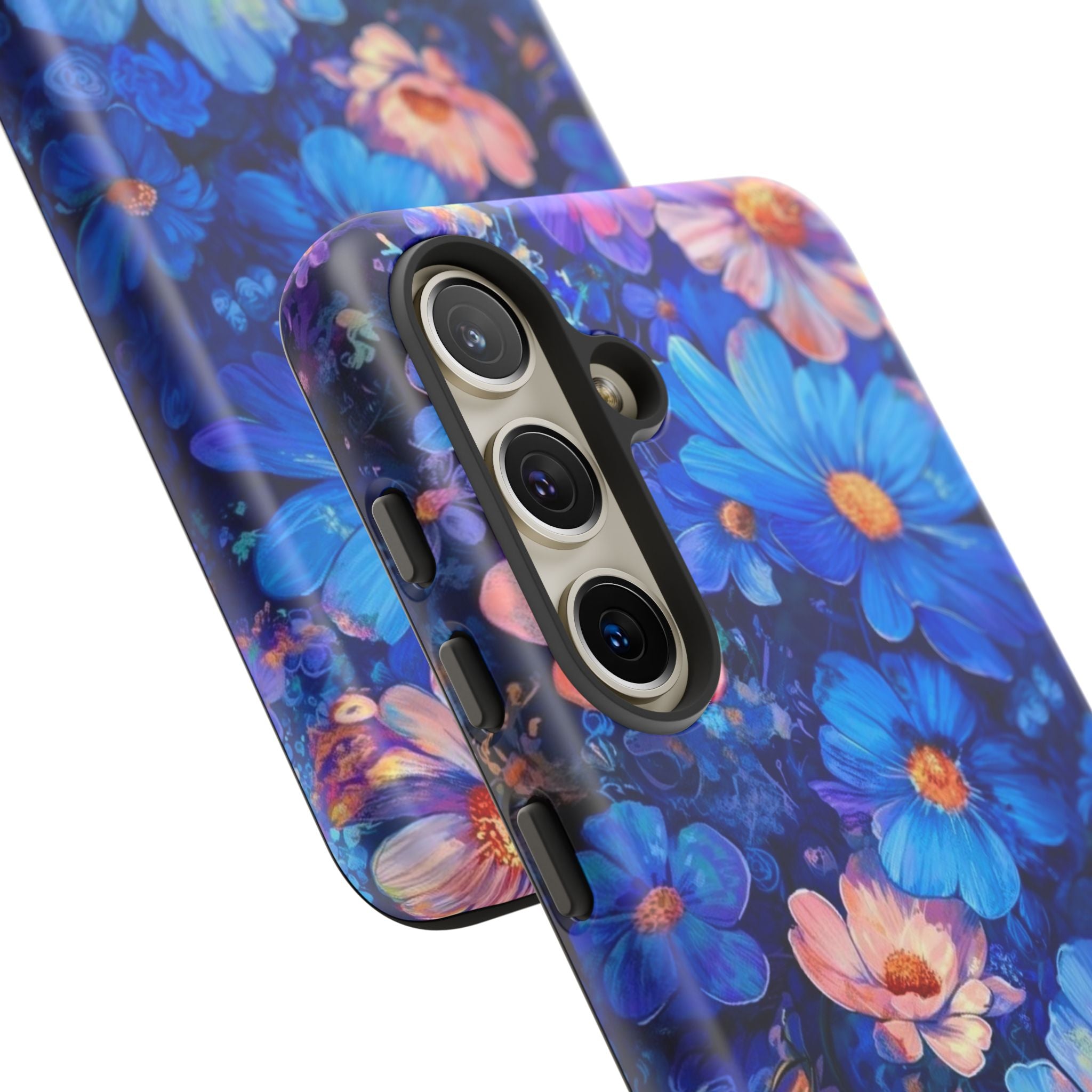Personalized Blue Floral Phone Case — Custom Name Protective iPhone Cover