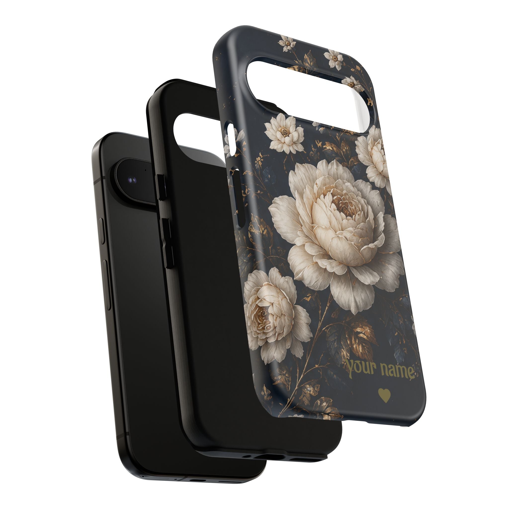 Floral Vintage Phone Case — Personalized "your name" Romantic Dark Peony