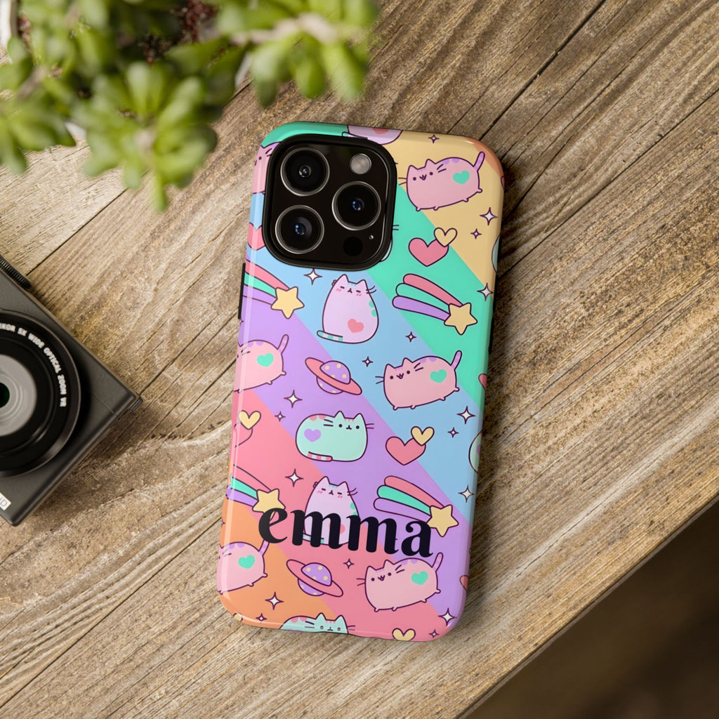 Cute Pastel Kawaii Cat Phone Case — Personalized "your name"