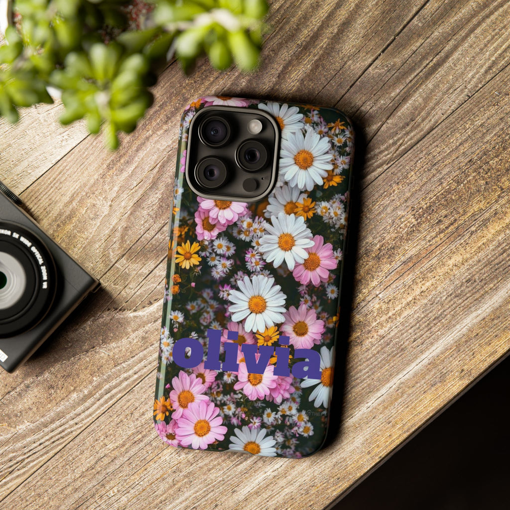 Personalized Floral Phone Case — Daisies Pattern with Custom Name