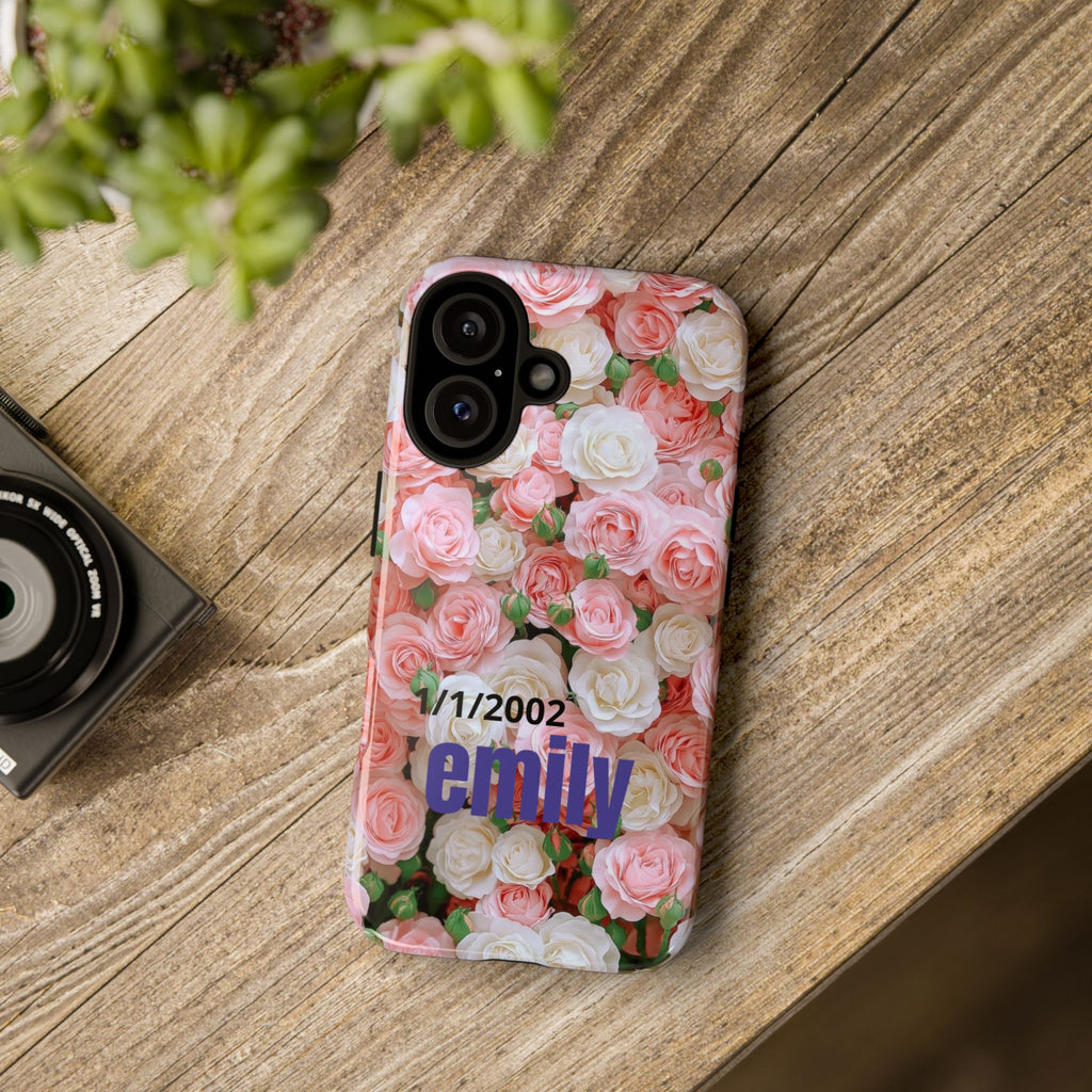 Personalized Floral Phone Case — Custom Name & Birth Date Protective Case
