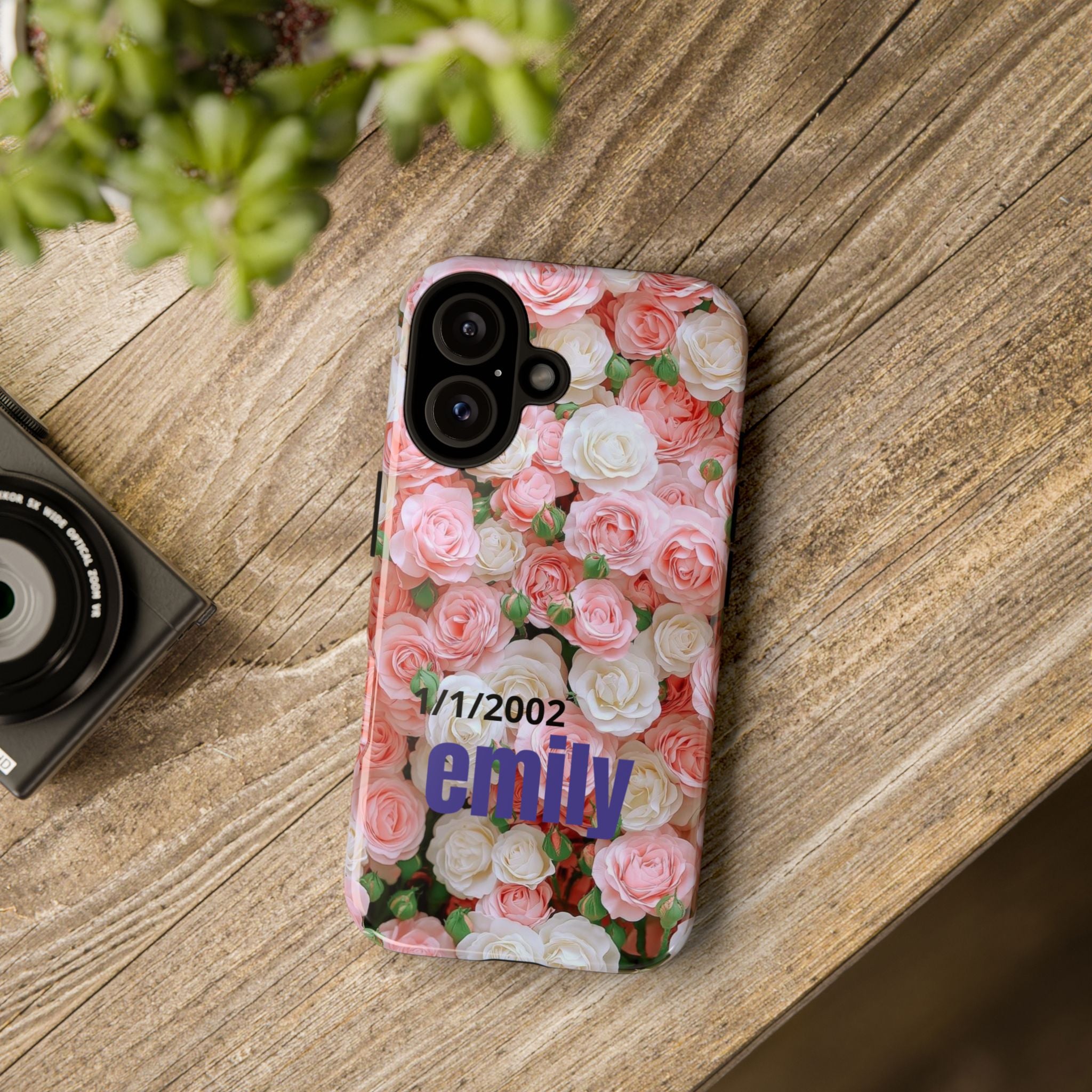 Personalized Floral Phone Case — Custom Name & Birth Date Protective Case