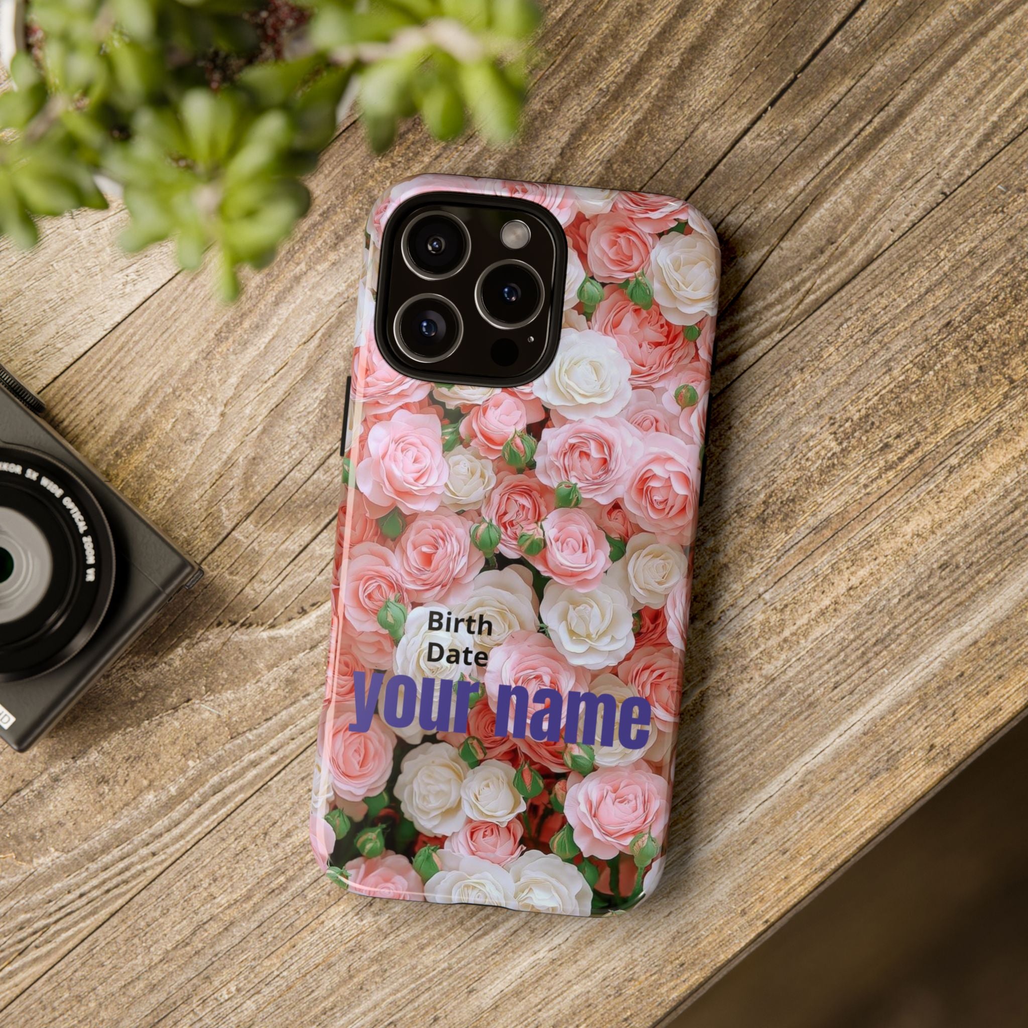 Personalized Floral Phone Case — Custom Name & Birth Date Protective Case